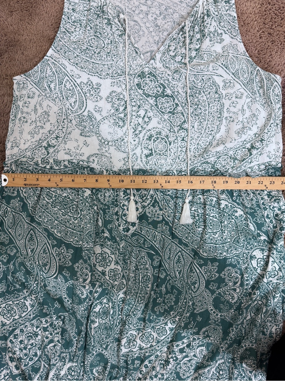 Wonderly Sleeveless Green Blue Paisley Tie-Front Maxi Dress size XL Cottagecore - Picture 10 of 12